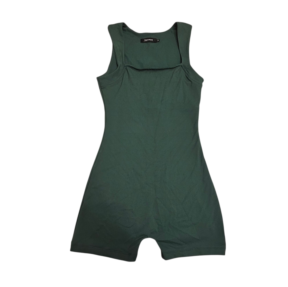 Womens Automet Dark Green Tight Square Neckline Tank Top Romper